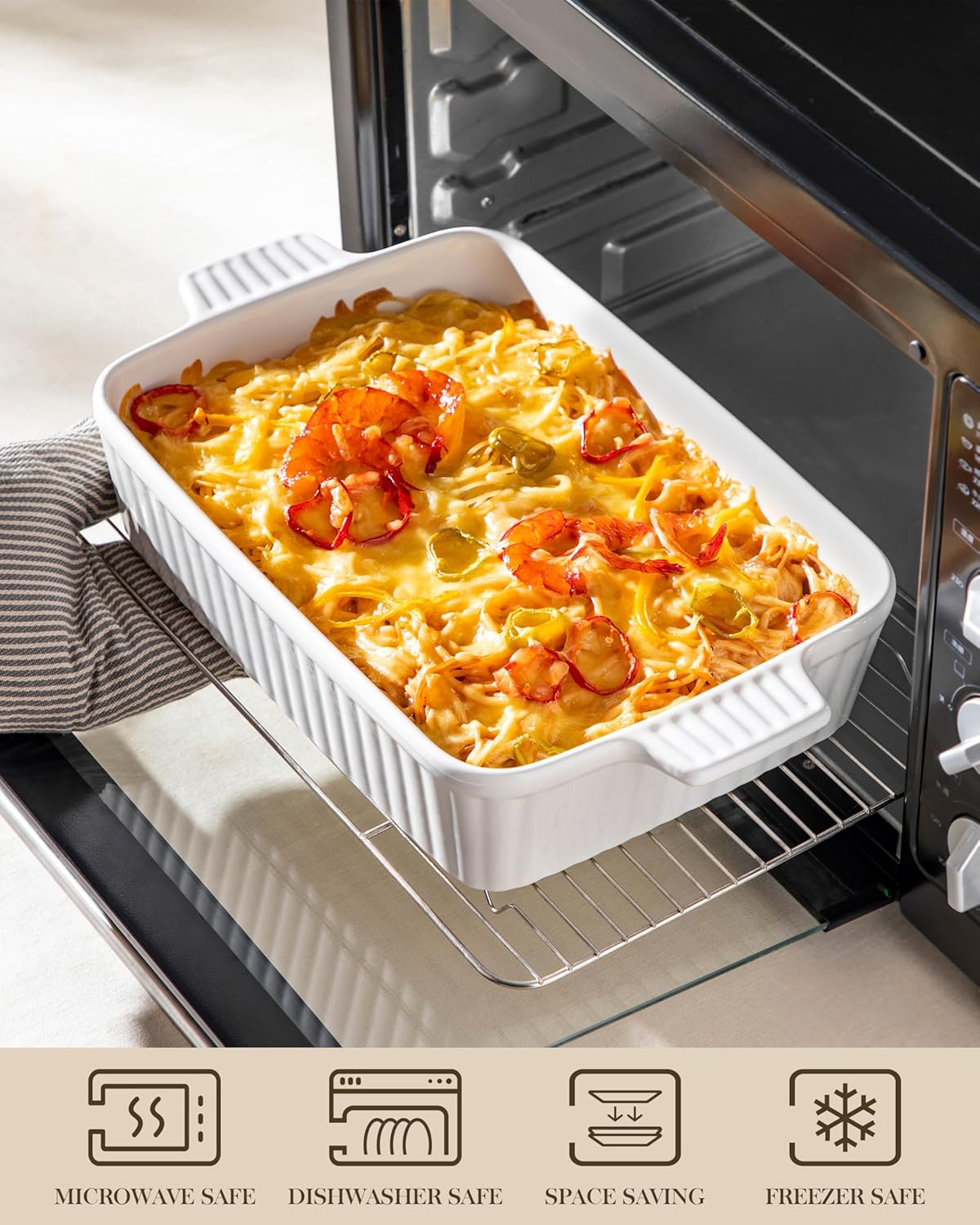 MALACASA Porcelain Casserole Dish Set - Versatile Bakeware Set of 5 (9.5" to 15.6") | Oven Safe