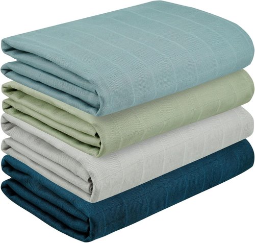 Featherhead™ 100% Cotton Muslin Swaddle Blankets - Soft & Breathable Newborn Essentials | Large 47”x47” (4 Pack - Blue Solids)