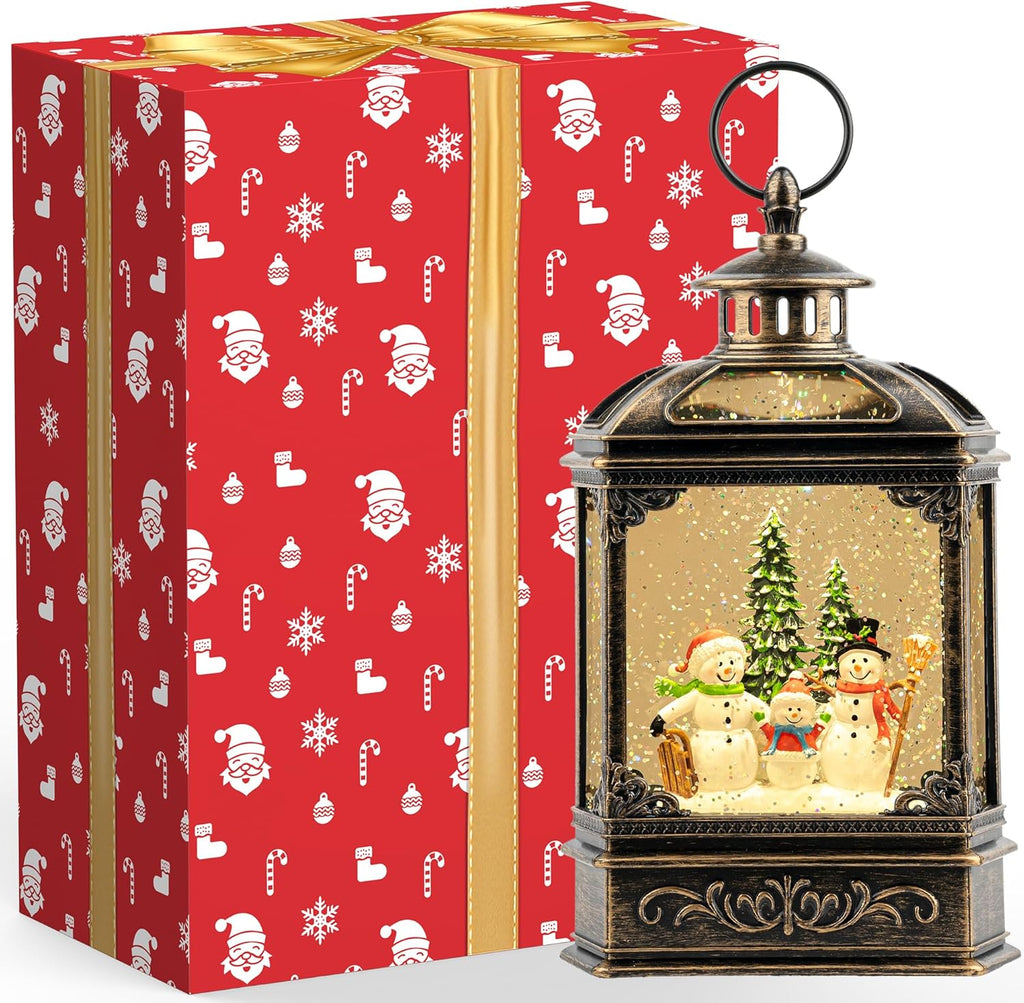 VISFLAIR Christmas Snow Globe - Lighted Snowman Family Musical Lantern with Swirling Glitter | Holiday Decor