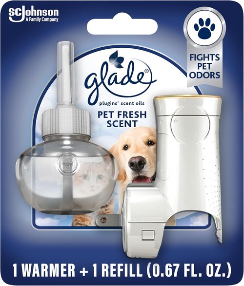 Glade PlugIns Air Freshener Starter Kit - Pet Fresh Scent with Essential Oils | 0.67 Fl Oz, 1 Warmer + 1 Refill