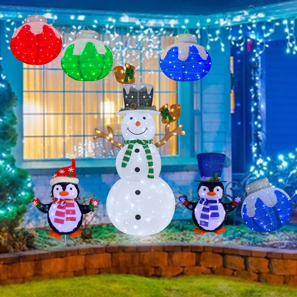 Skiennix Lighted Snowman Outdoor Christmas Decoration - Prelit 120 LED Lights, Collapsible Design | Green