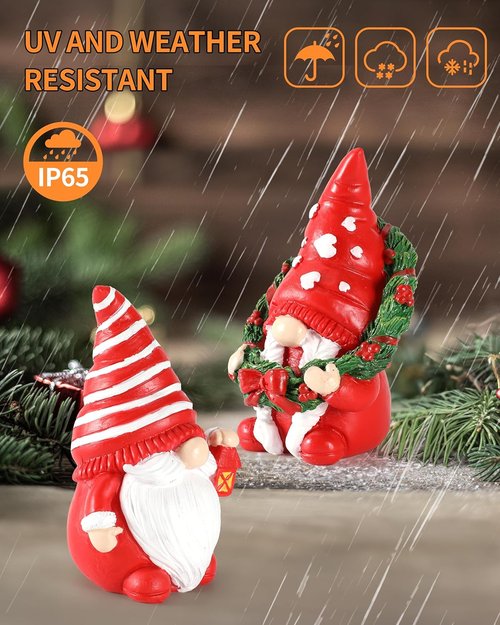 iStatue Set of 2 Resin Christmas Gnomes - Adorable Hand-Painted 4.3'' Tomte Figurines for Home & Garden Decor