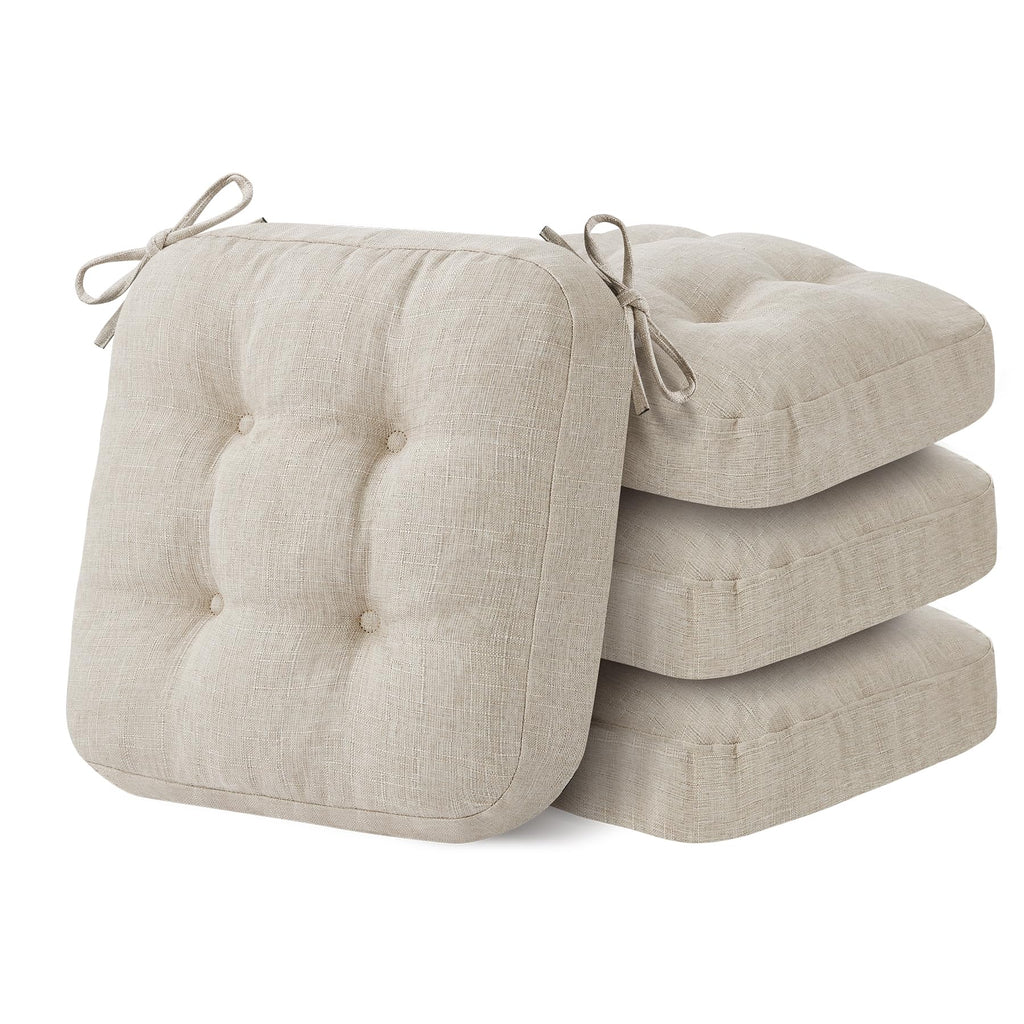 IASEAHK Chair Cushions, Memory Foam Dining Chair Cushions, Tufted Indoor Chair Pads, Set of 4, 16.5' x 16.5' x 3.5', Beige