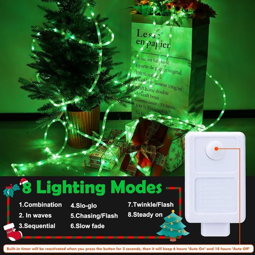 200ft LED Rope Lights - Waterproof Outdoor Lighting with 8 Modes | Flexible Green Tube Lights for Garden, Patio, Party & More