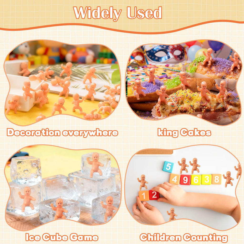 ZZYFGH 48 PCS King Cake Babies, 1.2 Inch Mini Plastic Babies for King Cake Baby Shower, My Water Broke Ice Cube Game, King Cake Baby for Party Decorations