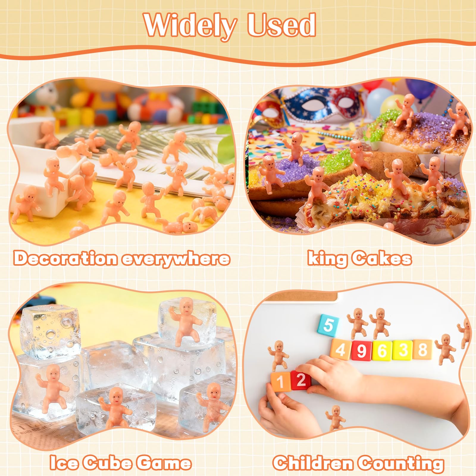 ZZYFGH 48 PCS King Cake Babies, 1.2 Inch Mini Plastic Babies for King Cake Baby Shower, My Water Broke Ice Cube Game, King Cake Baby for Party Decorations