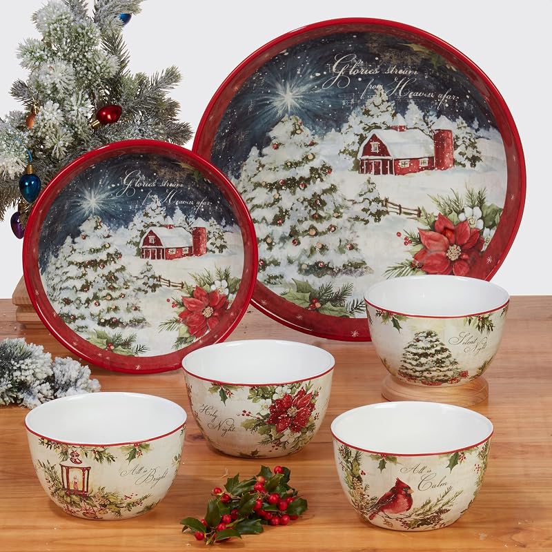 Silent Night 16 oz Mugs Set of 4 – Durable Earthenware, Susan Winget Holiday Design