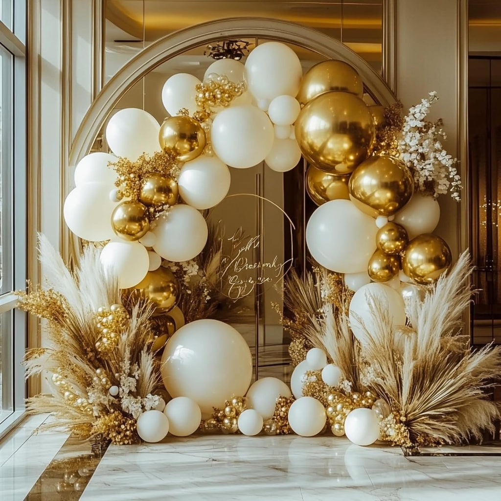 PartyWoo Balloon Arch Kit - 152pcs White & Gold Balloons for Baby Showers, Weddings & Birthdays | 18", 12", 10", 5" Sizes