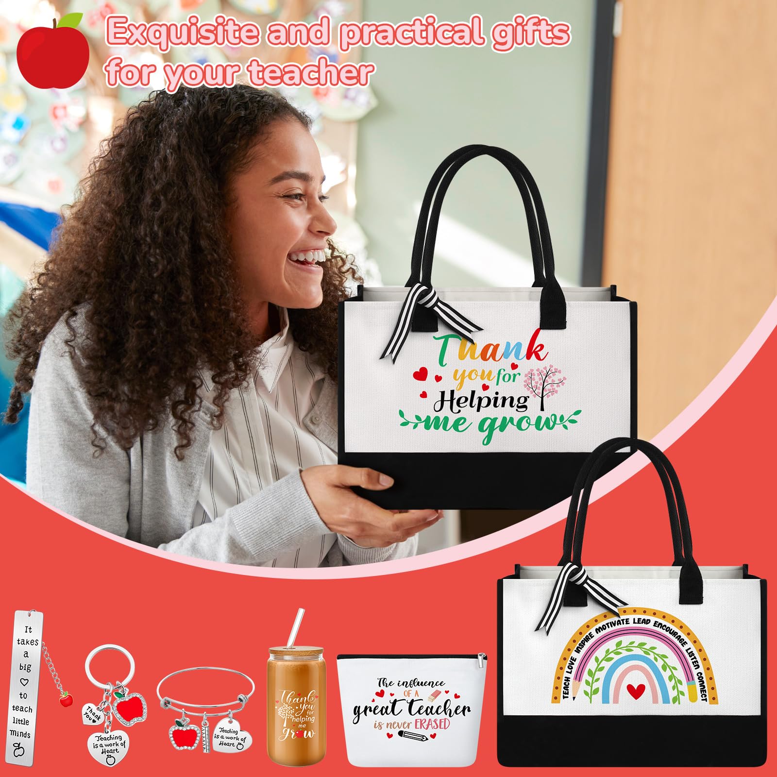 Paterr 24 Pcs Teacher Appreciation Gifts for Women Thank You Inspirational Gifts in Bulk for Graduation Tote Bags (Forever)