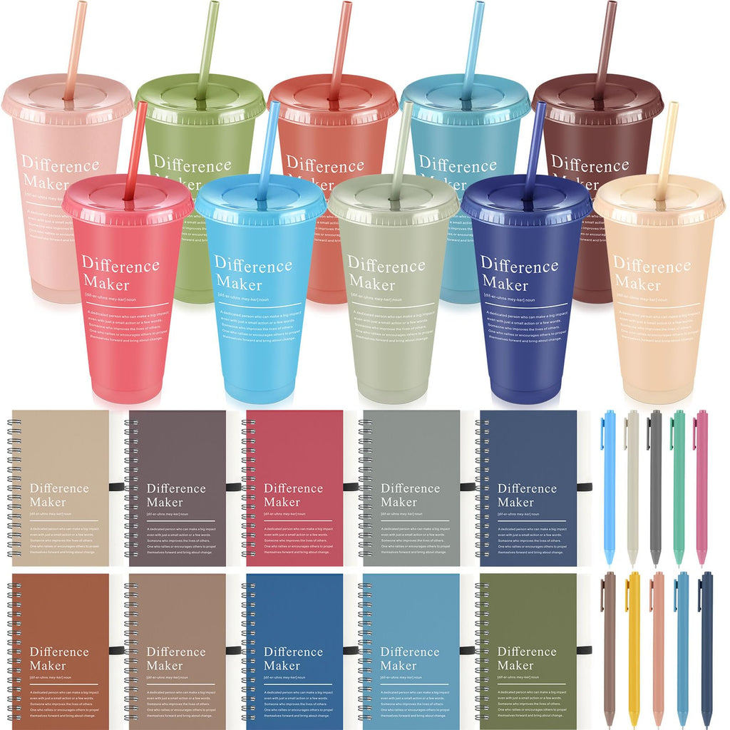 Marspark 20 Sets Difference Maker Gifts for Women Men, Employee Appreciation Gifts Bulk Inspirational Thank You Cup Motivational Notebooks with Pen for Team Teacher Coworker Office (Natural Color)