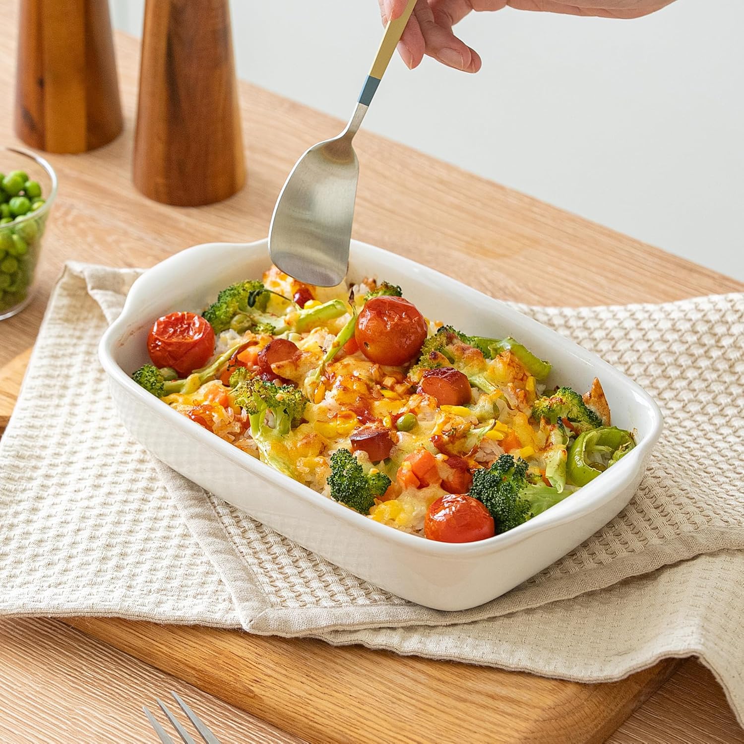 Skiennix 3-Pack Ceramic Baking Dishes Set - Heavy-Duty Oven-Safe Stoneware for Lasagna & Baking | High Heat Resistant, Handcrafted Glazed Finish (13.8''/12''/9.6'' Pure Off-White)