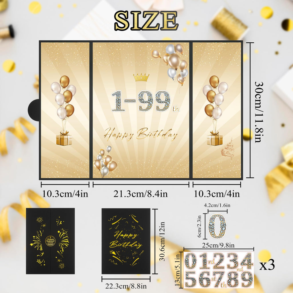 Pranski Black Gold 1st-99th Happy Birthday Party Decorations 18"x12" Birthday Guest Book for Men Women Suitable for All Ages Birthday Gifts Birthday Card