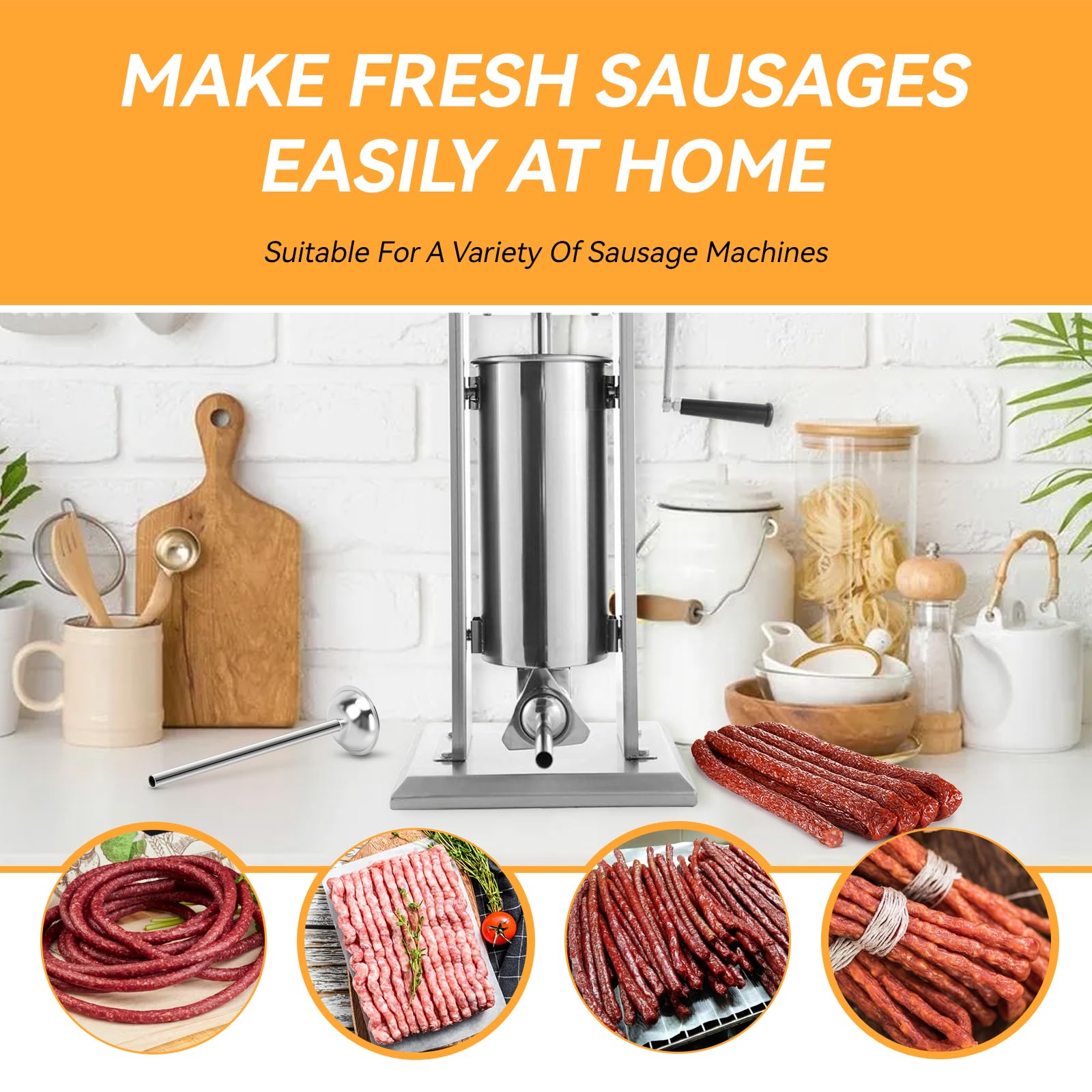 10mm Stainless Steel Sausage Stuffing Tube, Sausage Stuffer Funnels for #5 Sausage Stuffers,10mm Stuffing Horn Fit for Hakka, Lem and Other Brands Manual/Electric Sausage Stuffer