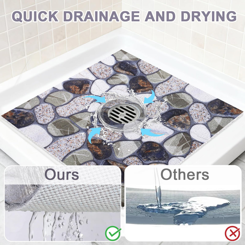 Square Shower Mat Non Slip: 32x32 Inch Extra Large Shower Mats with Drain Hole in Middle -Anti Slip Shower Mats for Inside Shower -Loofah Shower Floor Mat Bath Mat for Shower Stall Bathtub Elderly