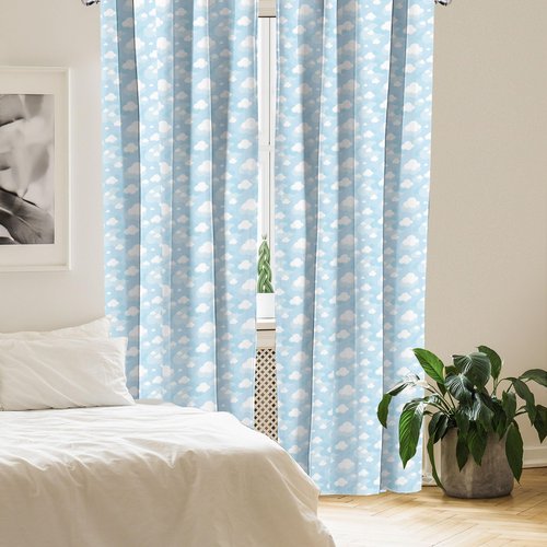 Ambesonne Blue Sky Window Curtains, Continuous Fluffy Clouds Motifs Cartoon Style Rhythmic Design Pattern, Lightweight Decor 2-Panel Set with Rod Pocket, Pair of - 28" x 84", Blue White