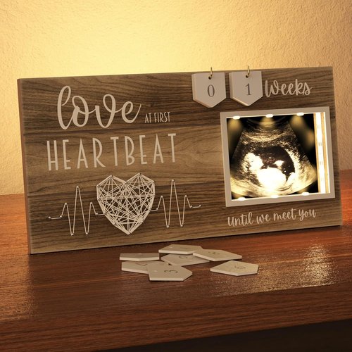 LED Illuminated Baby Sonogram Picture Frame - Countdown Weeks Feature | 4"x3" Ultrasound Photo Keepsake for Pregnancy Announcements & Baby Showers