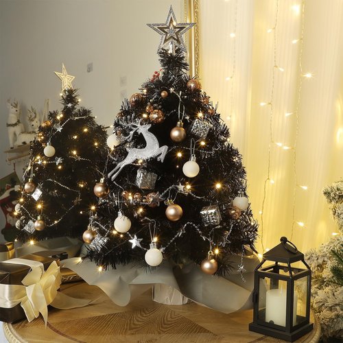 Juegoal 24-Inch Black Mini Christmas Tree - Lighted Tabletop Artificial Pine with 50 LED Lights