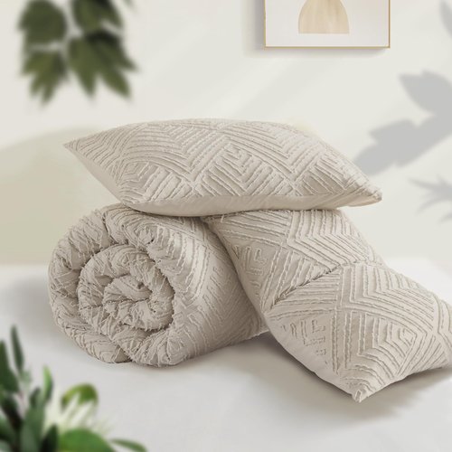 Andency Oversized King Comforter 120''x98'', 3 Pieces Oatmeal Soft Boho Bedding Set & Collections, All Season Farmhouse Tufted Fluffy Bed Set (1 Comforter, 2 Pillowcases)