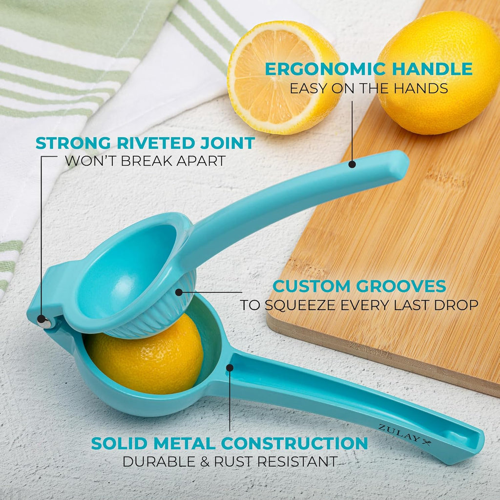 Zulay Premium Metal Lemon Squeezer - Manual Citrus Juicer for Maximum Juice Extraction | Light Blue