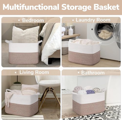 Goodpick Woven Storage Baskets - Large Rectangle Toy Organizer with Handles | 18 x 14 x 12 Inches