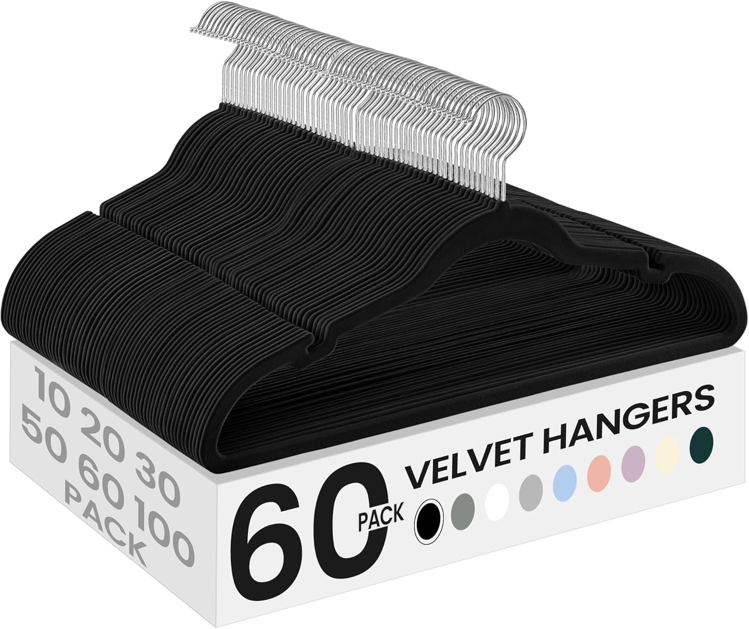 SONGMICS Velvet Hangers - 60 Pack Non-Slip Clothes Hangers with 360° Swivel Hook - Ink Black