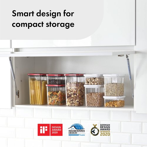 Neoflam Smart Seal 8pc Patent Airtight Kitchen Pantry Canister/Organizer Clear Plastic Container & Simple Twist Lids, 100% Leak Proof, Dishwasher Safe, BPA Free, Cereal, Dry Food Storage Set, White