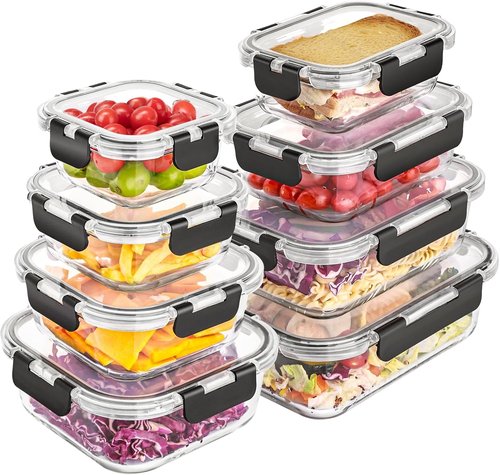 Liuruiyu Glass Food Storage Containers - 8 Pack Airtight Meal Prep Bento Boxes | Leak-Proof, BPA Free