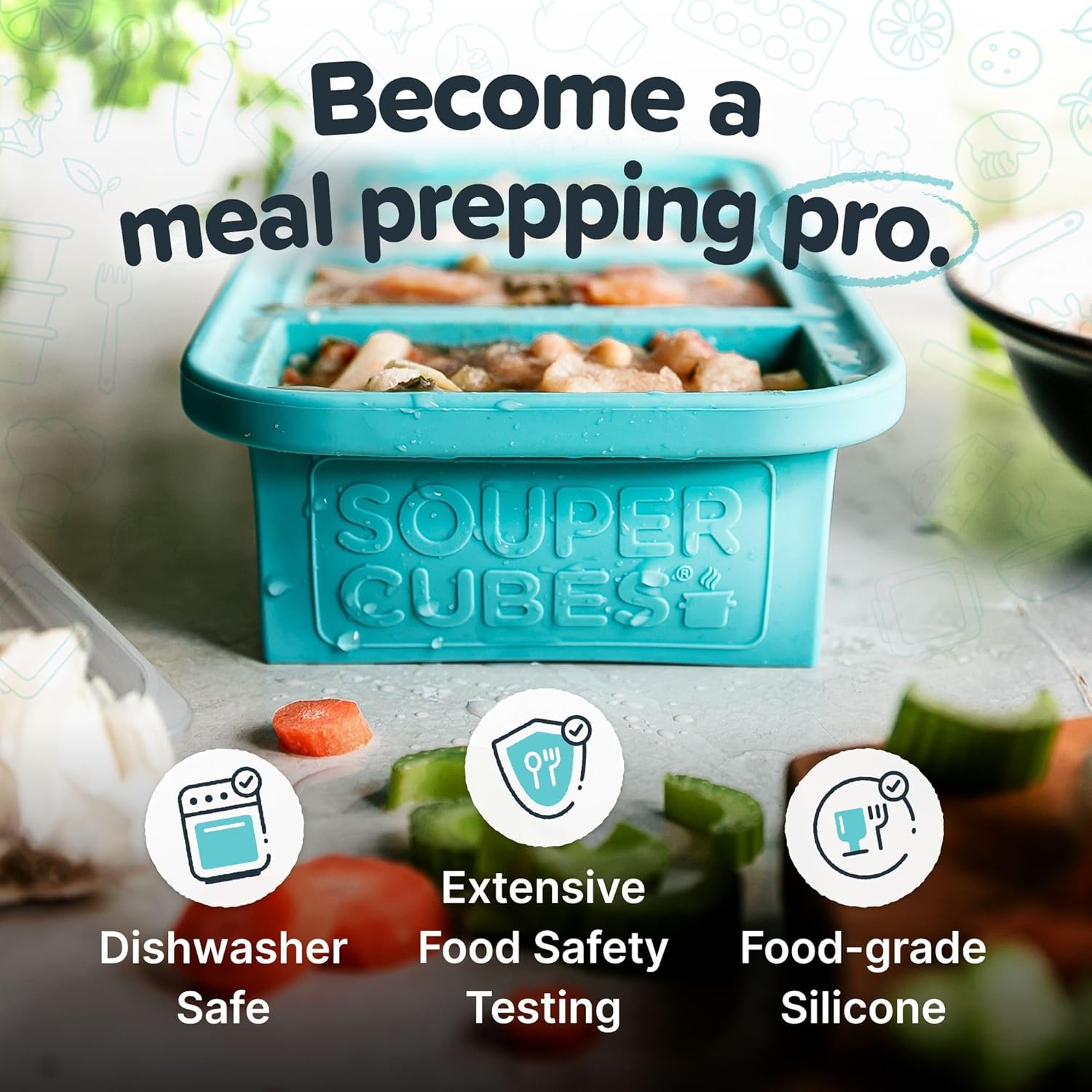 Souper Cubes 1 Cup Silicone Freezer Molds - Perfect for Freezing Broth & Leftovers - Aqua - 1-Pack