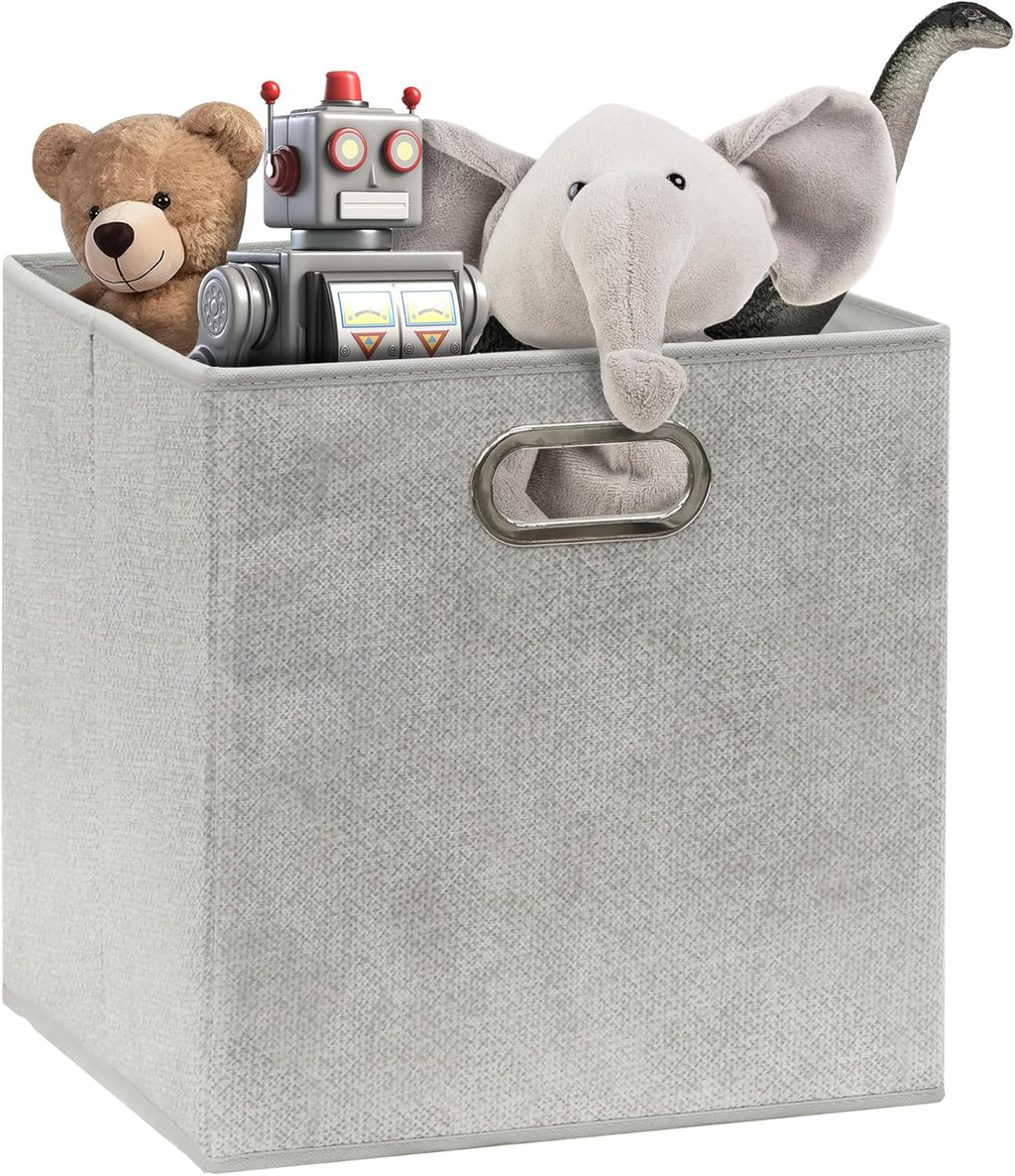 Simple Houseware 11-Inch Collapsible Fabric Cube Storage Bins - Gray, Printed Design, 6 Pack