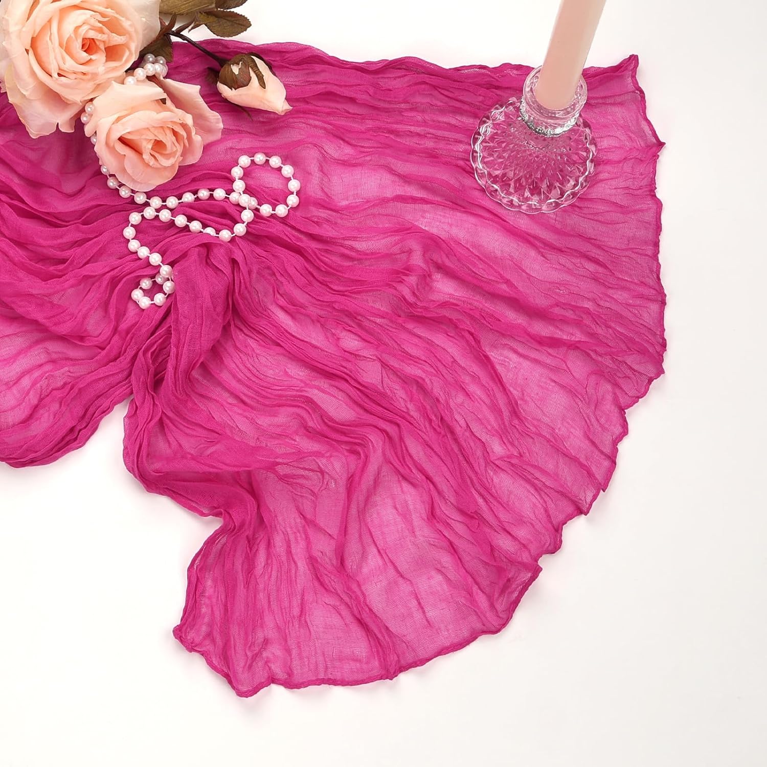 Skiennix 6 Pack Hot Pink Cheesecloth Table Runners - 10Ft Boho Sheer Fabric for Weddings & Parties | 35x120 Inch