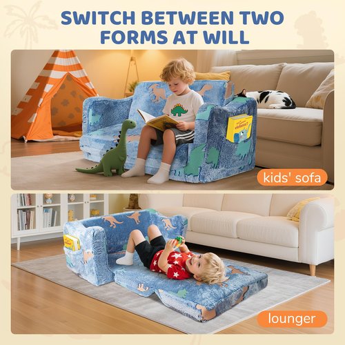 Abdtech Toddler Couch for Kids - 2-in-1 Soft Plush Kids Fold Out Couch - Glow in The Dark Toddler Chairs Comfy with Pillow - Convertible Sofa to Lounger for Boys ＆ Girls