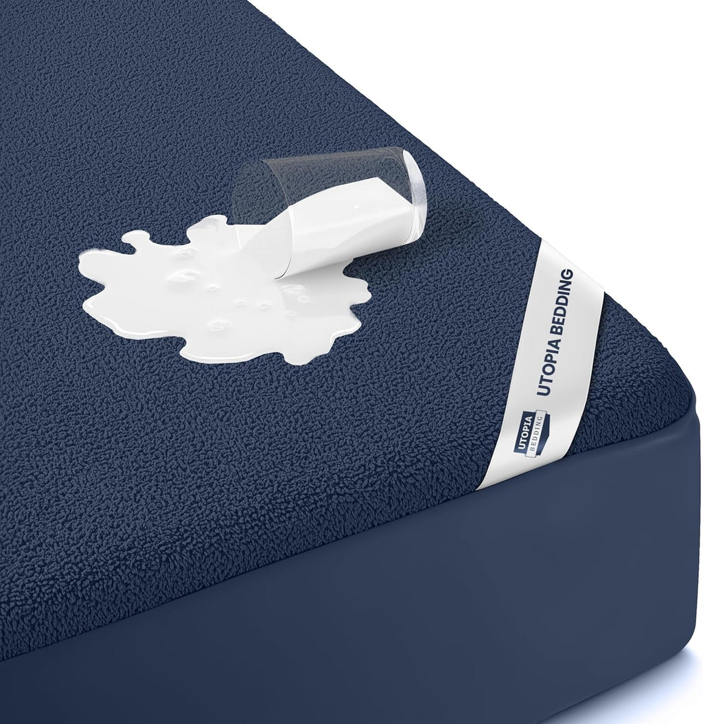 Utopia Bedding Waterproof Full Size Mattress Protector - Soft Terry Cover with Deep Pockets (Navy Blue)