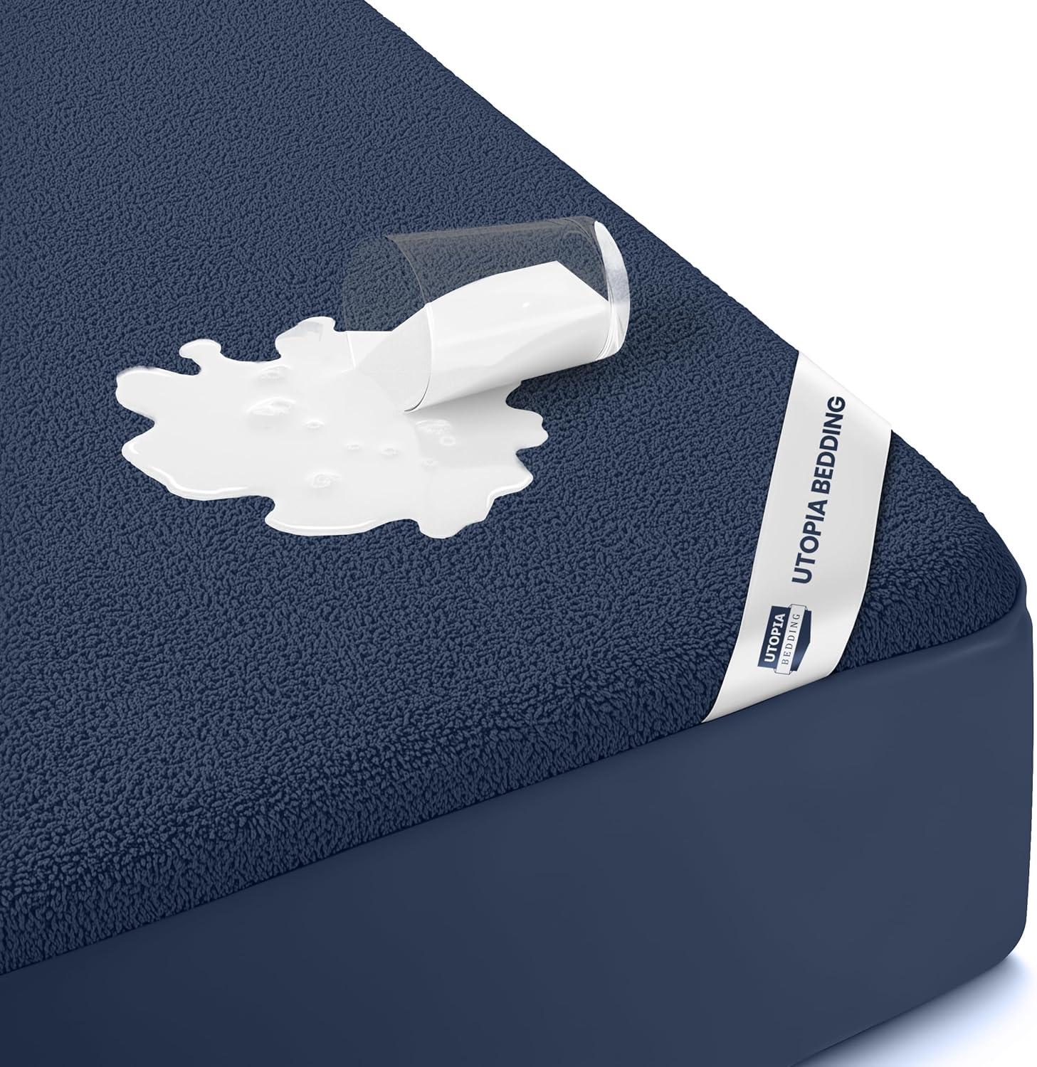 Utopia Bedding Queen Size Waterproof Mattress Protector - Soft Terry Cover with Deep Pockets (Navy Blue)