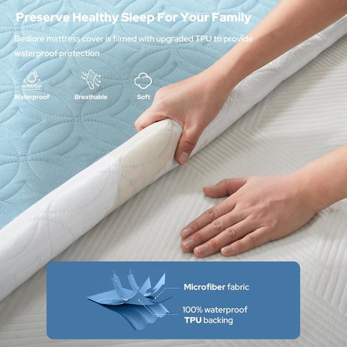 BEDLORE Waterproof Mattress Protector - Twin XL Deep Pocket Pad for 6"-15" Depth | Soft Sky Blue Cover