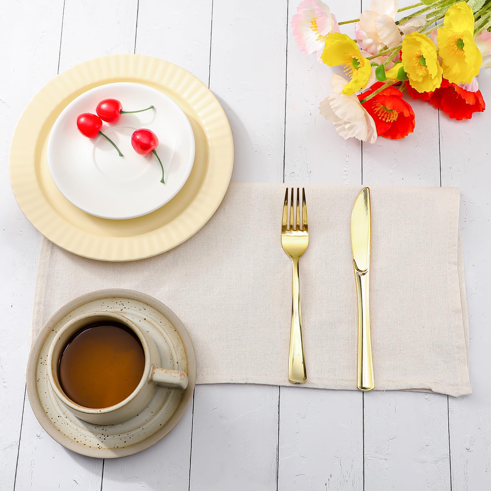 Mixweer Set of 40 Beige Cloth Linen Napkins Bulk Reusable Cotton Dinner Napkin 16 x 16 Inch Washable Pastel Soft Table Napkins for Wedding Dinner Hotel Restaurant Event Party