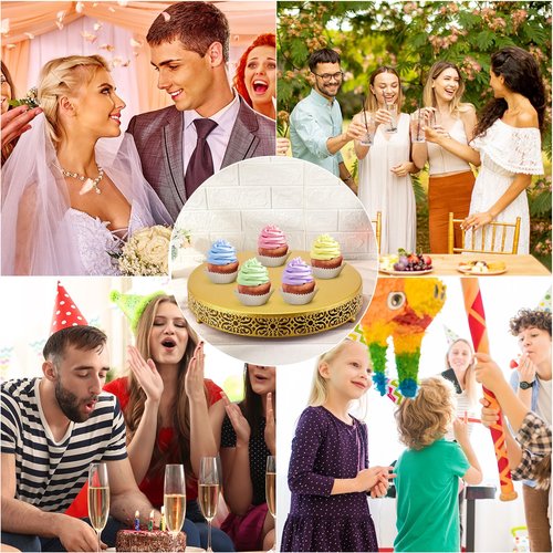 Wenqik Gold Wedding Cake Stand 16 Inch Metal Round Cake Stands Dessert Display Cupcake Stands Plates for Wedding Birthday Party Celebration