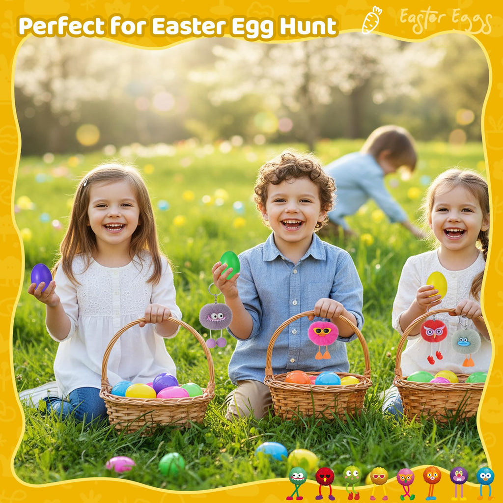 EFLSJIO 24 Pack Prefilled Easter Eggs with Kids Keychains Plush Toy Cute Keychains for Kid Boys Girls for Easter Egg Fillers, Easter Basket Stuffers Party Favor Gifts