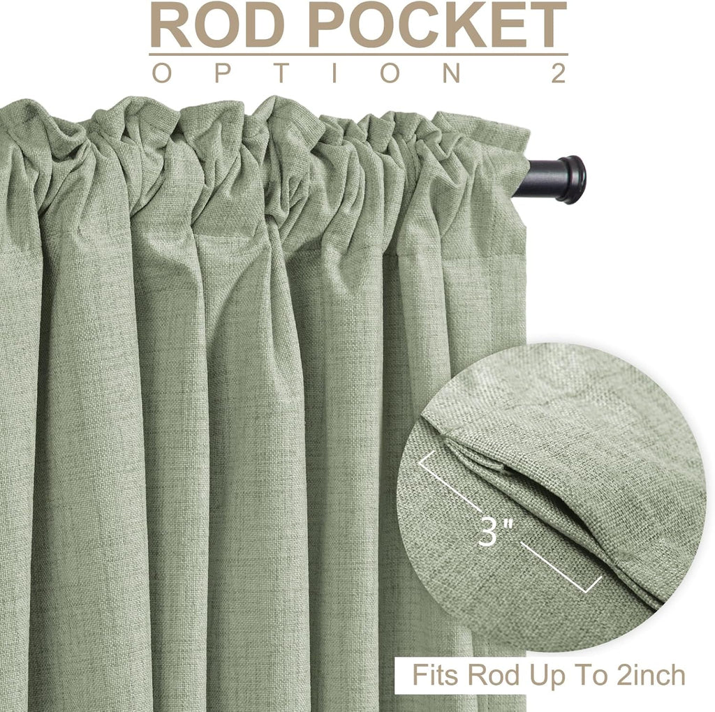 Skiennix 100% Blackout Curtains - Thermal Insulated Linen Drapes, 50" W x 90" L, Sage Green - 2 Panels Set