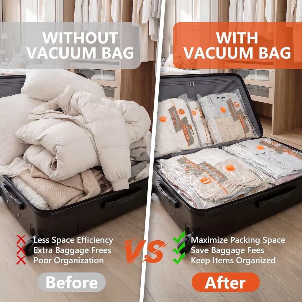 NESCCI Vacuum Bags for Travel - Rechargeable Air Pump Compression Packing Bags | 24 Pcs Carry-On Size