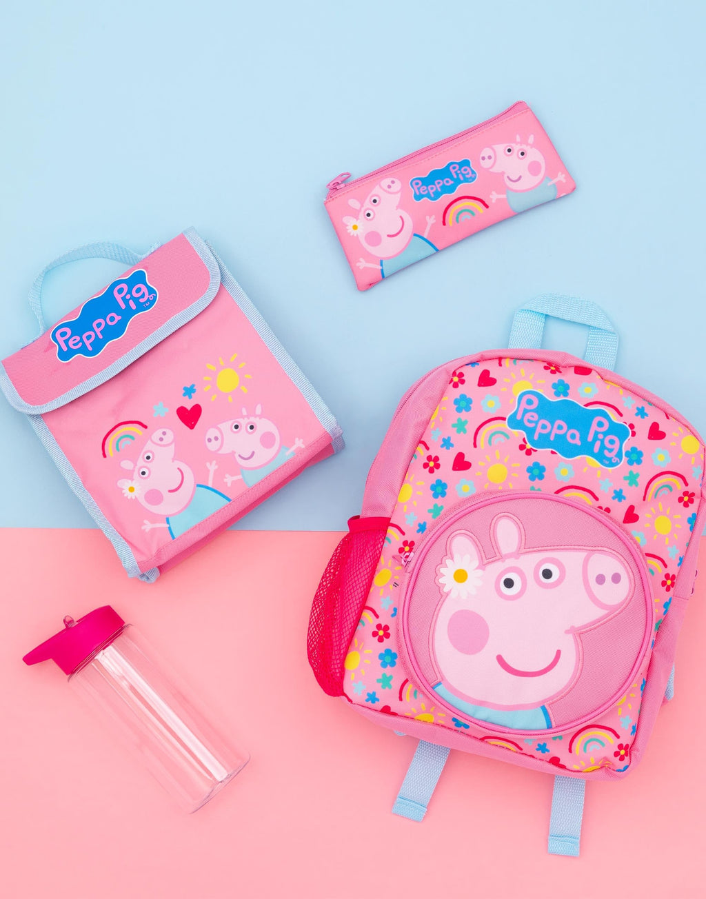 Peppa Pig Girls 4 Piece Backpack Set | Kids Pink Rucksack Bundle with School Bag, Pencil Case, Lunch Bag & Water Bottle