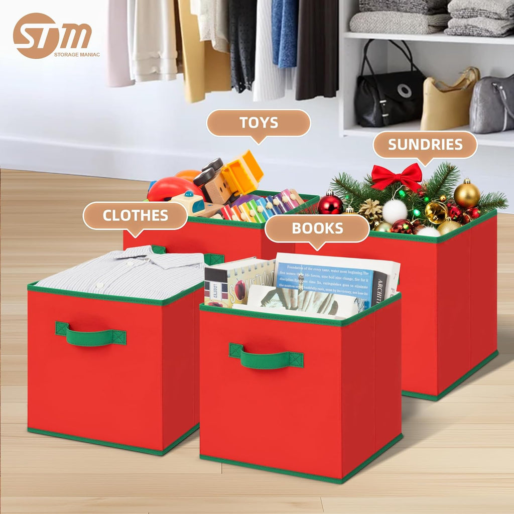 Storage Maniac Storage Cubes - Durable 11-Inch Fabric Bins | Foldable Collapsible Baskets in Red for Easy Organization