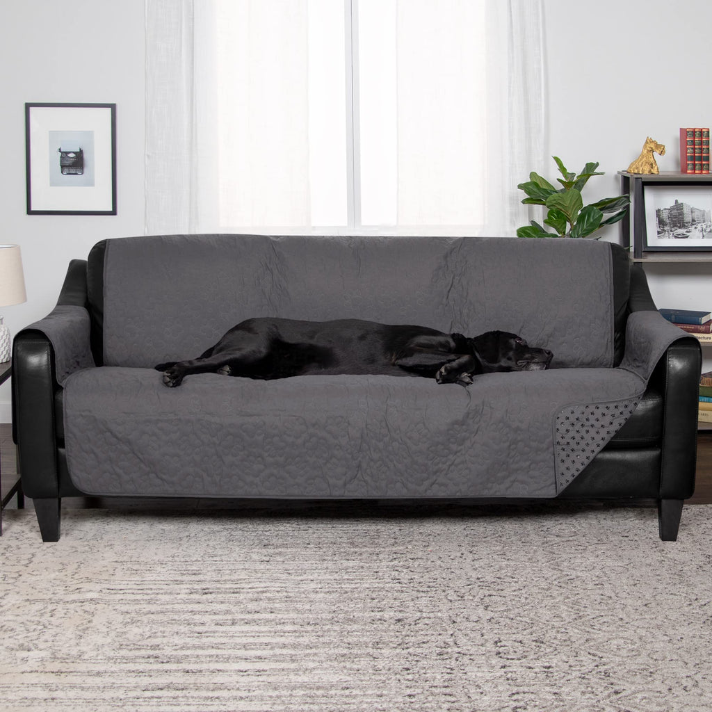 Furhaven Waterproof & Non-Slip Large Sofa/Couch Cover Protector for Dogs, Cats, & Children - Quilted Paw Print Living Room Furniture Cover - Gray, Large Sofa