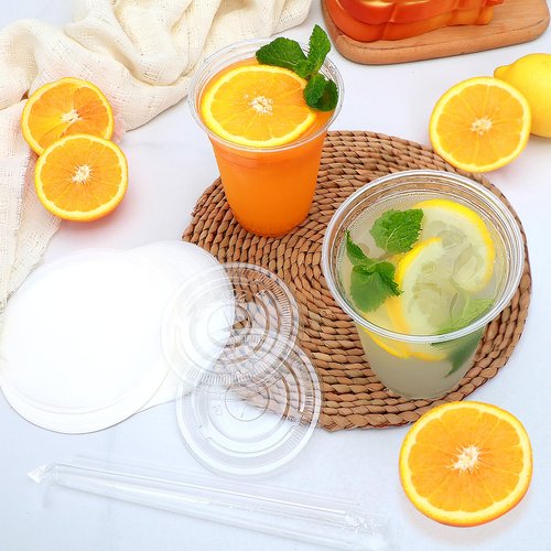 Brajttt 16 oz Clear Plastic Cups with Lids and Straws, 100 Pack Disposable Iced Coffee Cups with Lids, Sturdy & Food Safe lemonade cups for Cold Drinks,Friend,Party, Kitchen Accessories