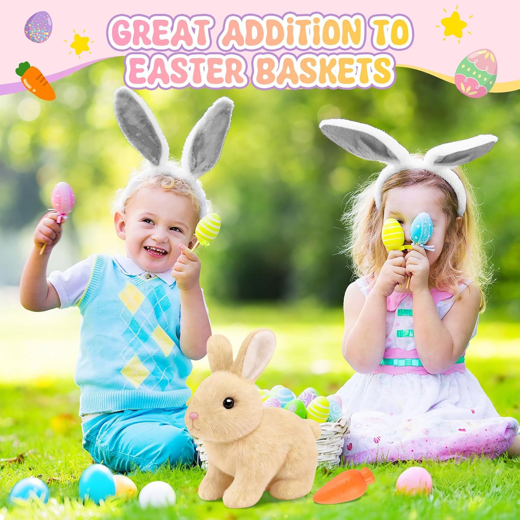 Skiennix Realistic Bunny Toy - Interactive Hopping Rabbit Set with Sounds & Headband | Brown
