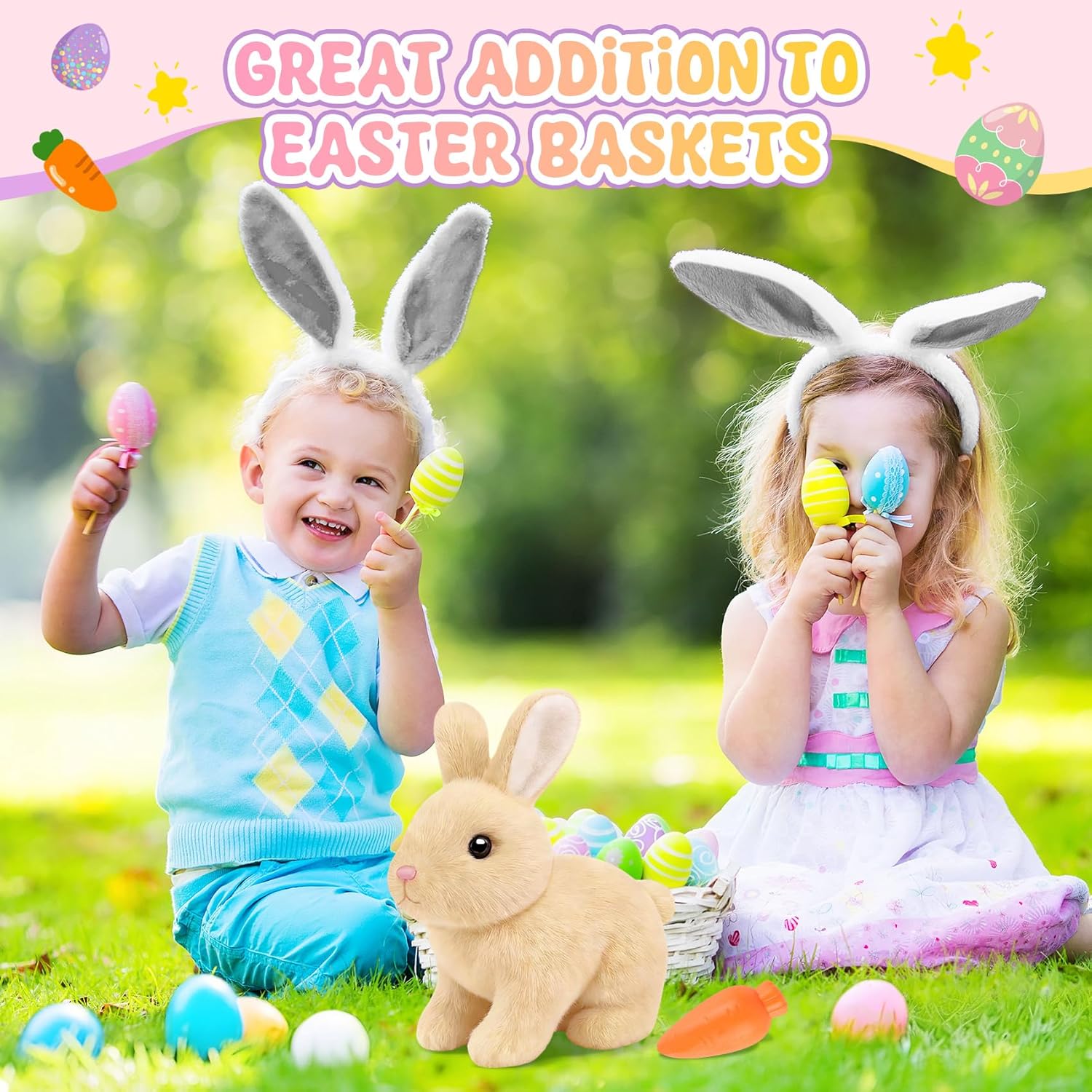 Skiennix Realistic Bunny Toy - Interactive Hopping Rabbit Set with Sounds & Headband | Brown