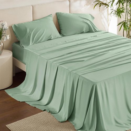 Bedsure Cooling Bed Sheets - Rayon from Bamboo, Breathable & Soft | Full Size, Deep Pocket, Sage Green