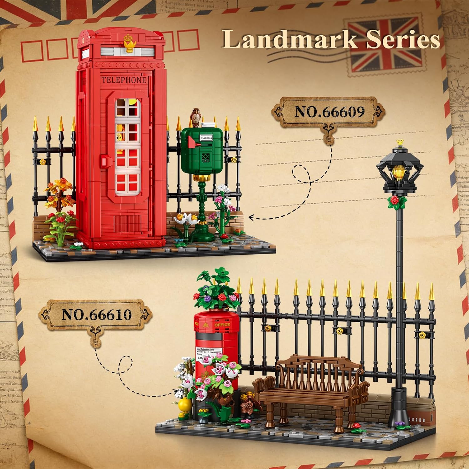 Reobrix Building Block Set - London Landmark Red Telephone Booth Model with LED Lights | 1707 PCS Retro Decor