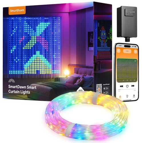 SmartDawn 400 RGBIC LEDs Smart Curtain Lights with DIY GIF, 6.6x6.6ft Color Changing Holiday Wall Lights with APP, IP65 Waterproof Christmas String Fairy Lights for Indoor Outdoor Bedroom Window