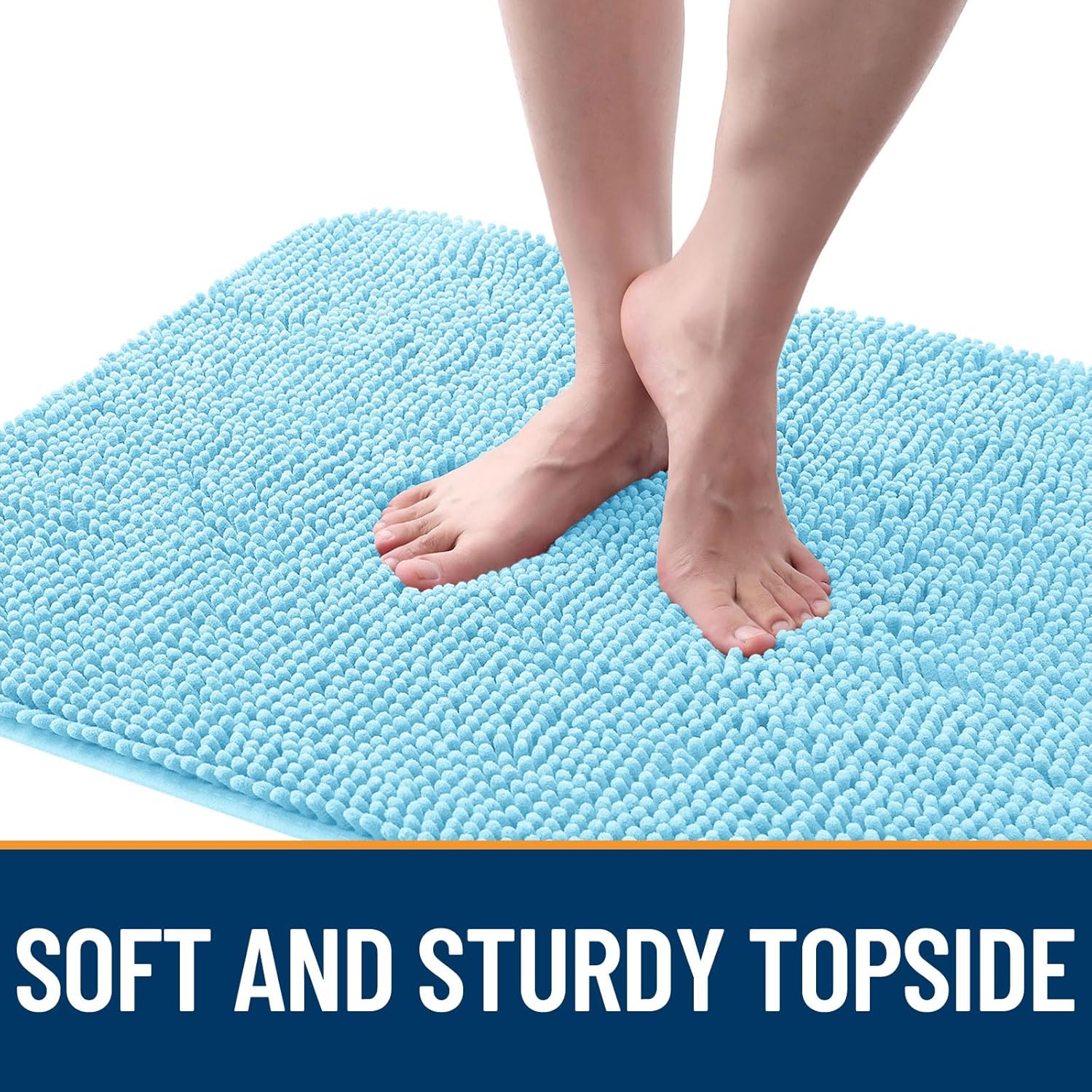 OLANLY Dog Door Mat - Absorbent Non-Slip Chenille Mat for Muddy Paws | 70x32, Quick Dry, Blue