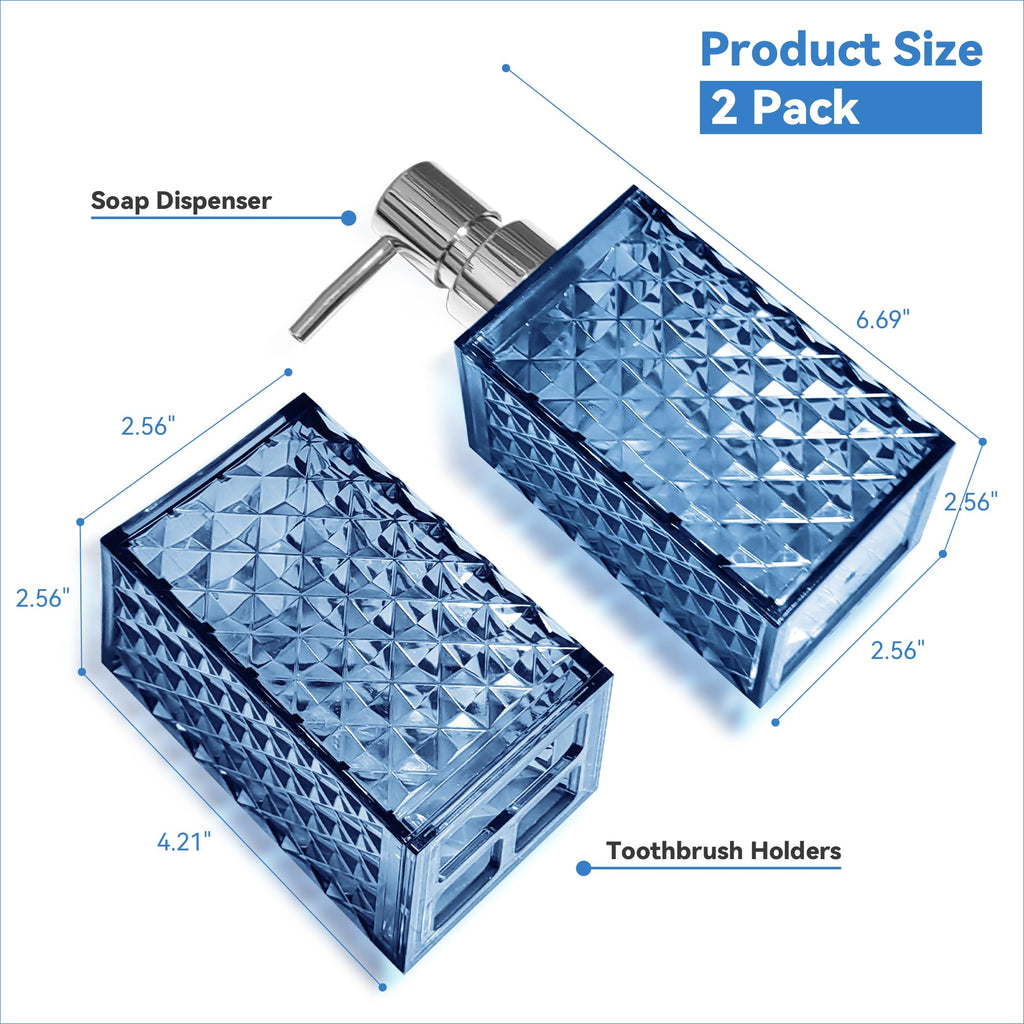 2PCS Blue Bathroom Accessories. Contain Soap Dispenser and Toothbrush Holder Set. Boho Bathroom Set for Blue Bathroom Décor
